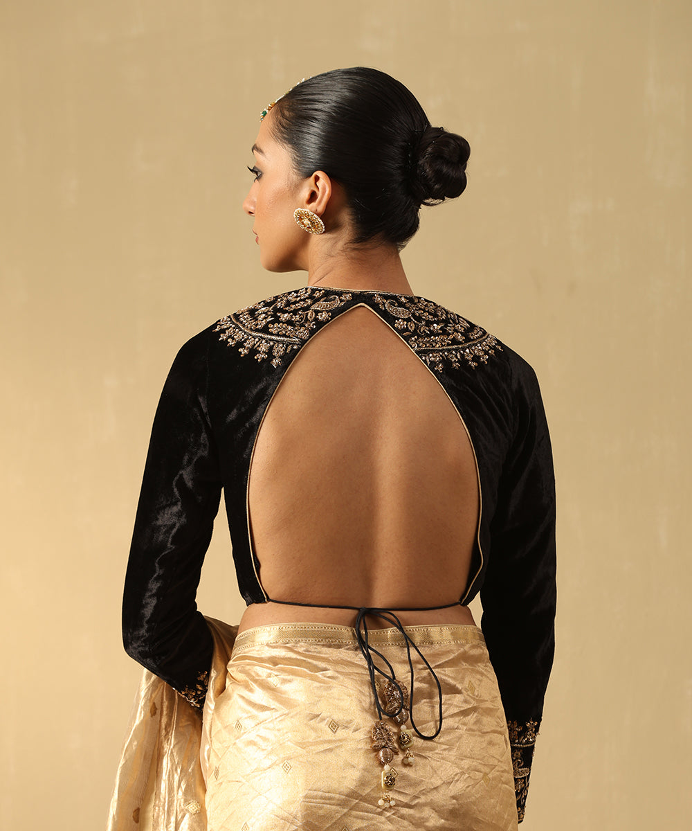 Black Hand Embroidered Zardozi Silk Velvet Blouse Blouses/ Crop Tops