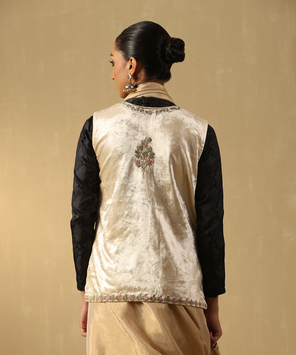 Off-White Hand Embroidered Zardozi Silk Velvet Jacket Ready To Wear Ensembles