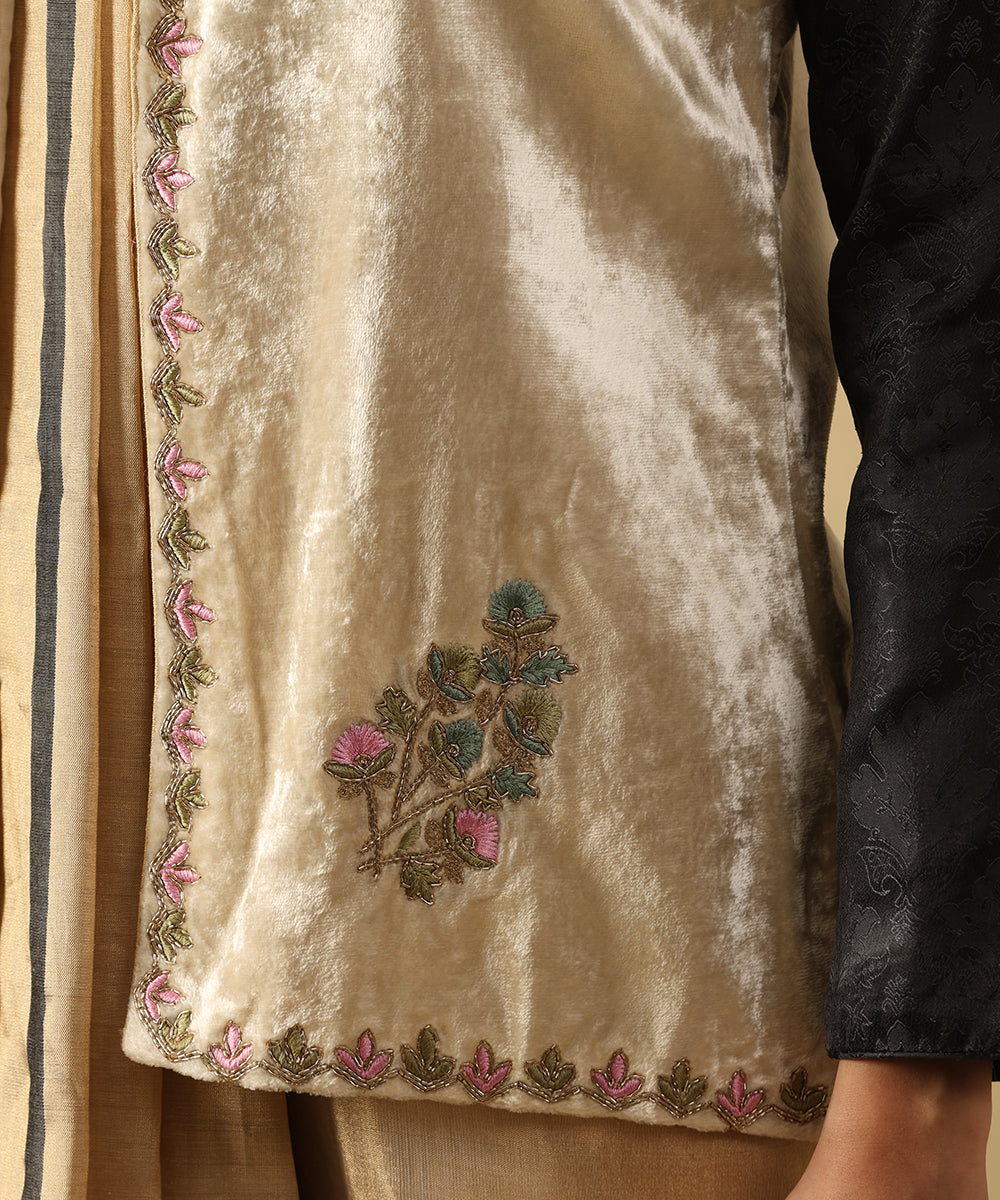Off-White Hand Embroidered Zardozi Silk Velvet Jacket Ready To Wear Ensembles