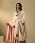 Off-White Hand Embroidered Zardozi Silk Velvet Doshala With Contrast Chanderi Tissue Border Dupatta