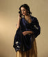 Navy Blue Hand Embroidered Zardozi Silk Velvet Doshala With Chanderi Tissue Border Dupatta