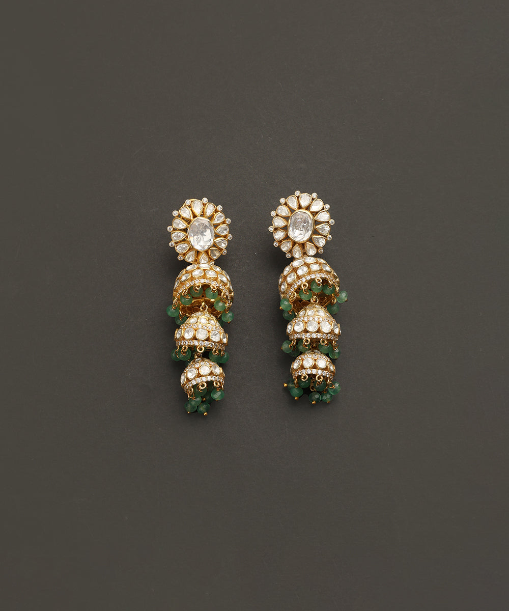 Diza_Handcrafted_Silver_Jhumka_Style_Long_Earrings_With_Moissanite_and_Green_Moti_WeaverStory_02