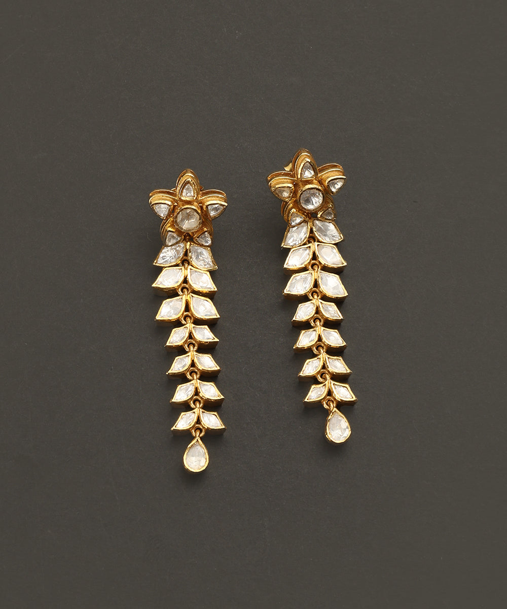 Dilruba_Handcrafted_Long_Silver_Earrings_With_Moissanite_And_Floral_Motif_WeaverStory_02