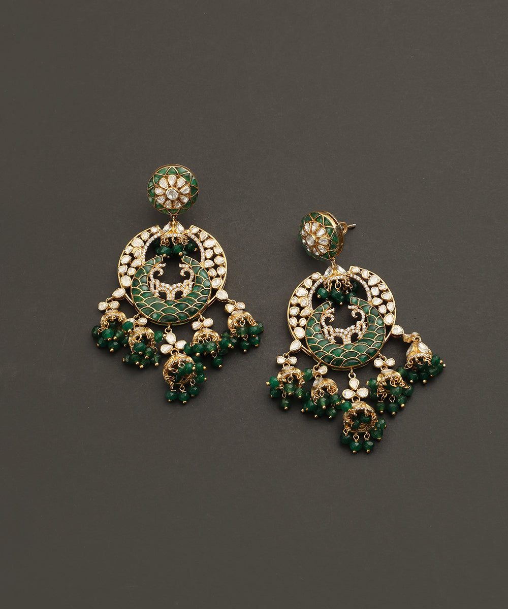 Daman_Handcrafted_Silver_Chandbali_Earrings_With_Moissanite_Green_Semi_Precious_Stones_And_Beads_WeaverStory_02
