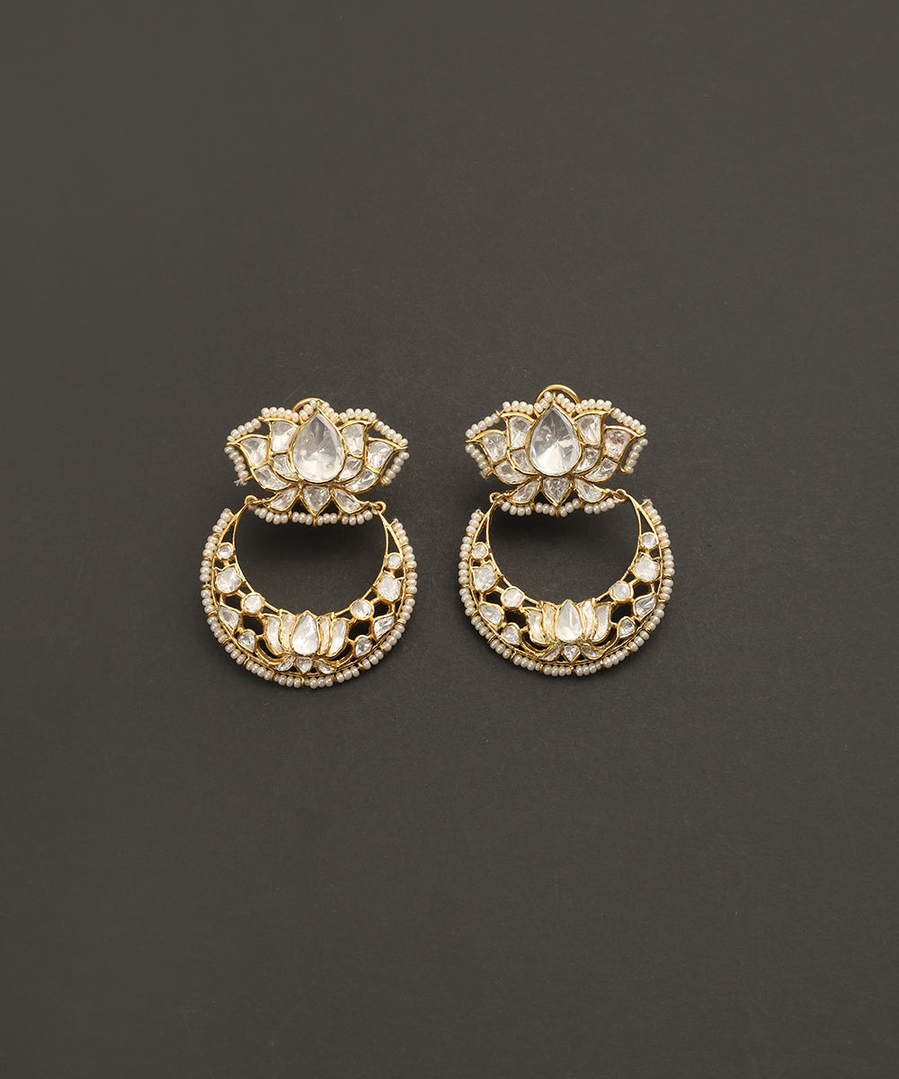 Dia_Handcrafted_Silver_Chandbali_Lotus_Motif_Earrings_With_Moissanite_WeaverStory_02