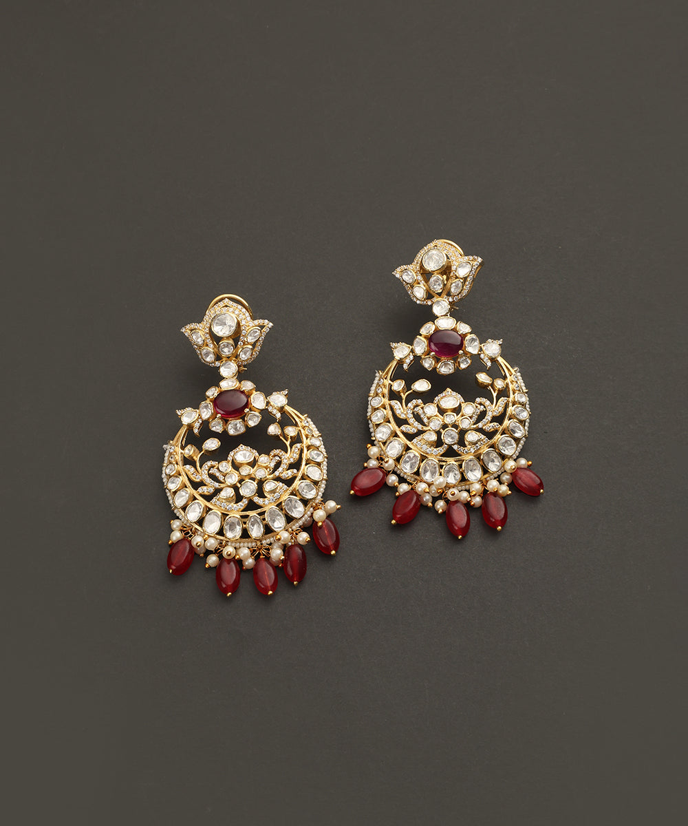 Bushra_Handcrafted_Silver_Chandbali_Earrings_With_Moissanite_and_Red_Semi_Precious_Stones_WeaverStory_02
