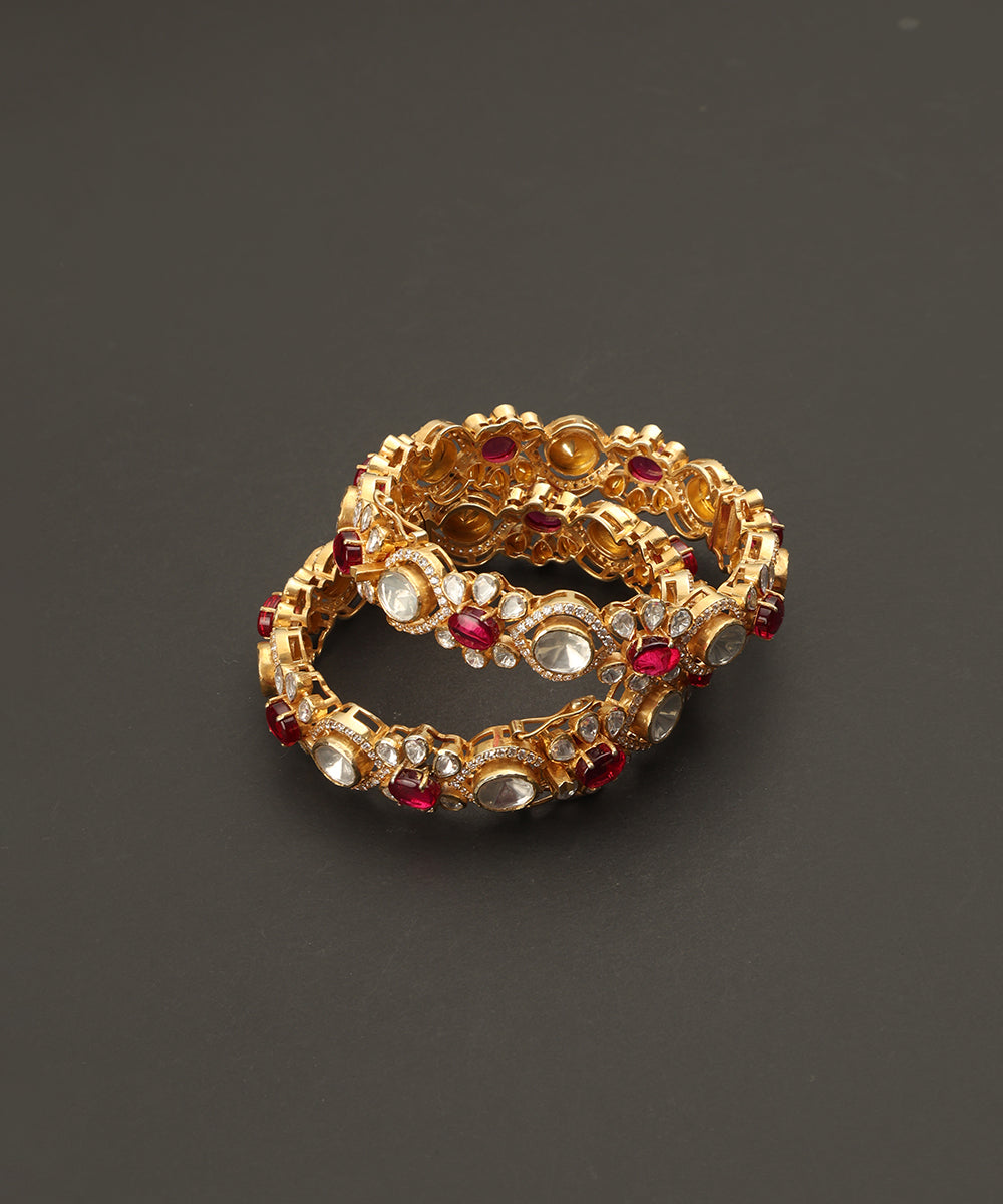 Elnora_Handcrafted_Silver_Kada_With_Floral_Motifs_Moissanite_And_Red_Semi_Precious_Stones_WeaverStory_03
