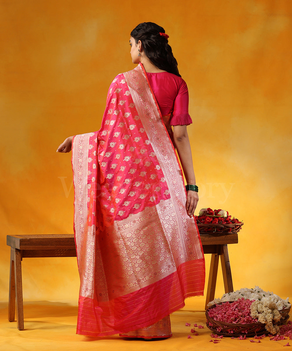 Handloom_Pink_Pure_Katan_Silk_Banarasi_Saree_With_Small_Zari_Booti_With_Red_Meenakari_WeaverStory_03