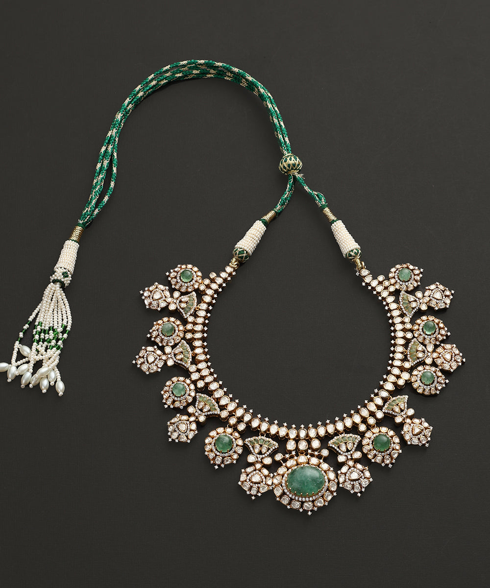 Arjuna_Handcrafted_Pure_Silver_Moissanite_Polki_Necklace_Set_With_Swarovski_WeaverStory_02