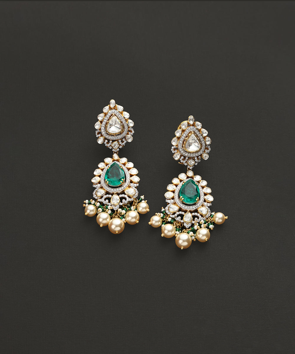 Arka_Handcrafted_Pure_Silver_Swarovski_Emerald_Necklace_Set_With_Moissanite_Polki_WeaverStory_04