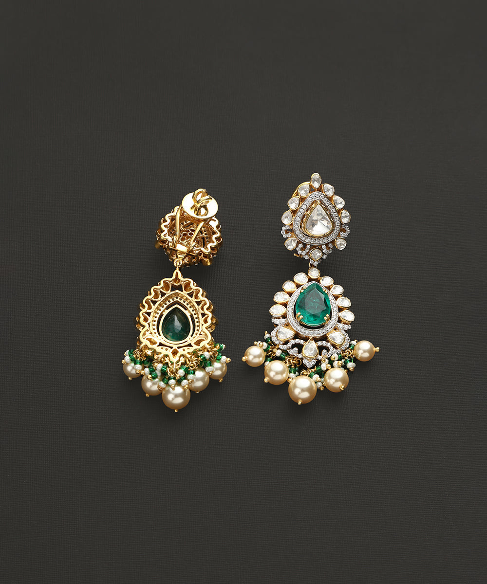 Arka_Handcrafted_Pure_Silver_Swarovski_Emerald_Necklace_Set_With_Moissanite_Polki_WeaverStory_05