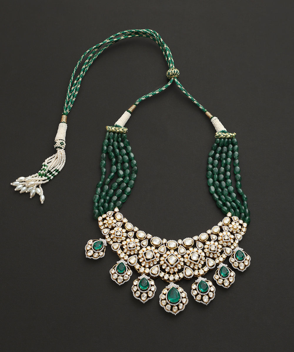 Adhiratha_Handcrafted_Pure_Silver_Swarovski_Necklace_Set_With_Emeralds_WeaverStory_02