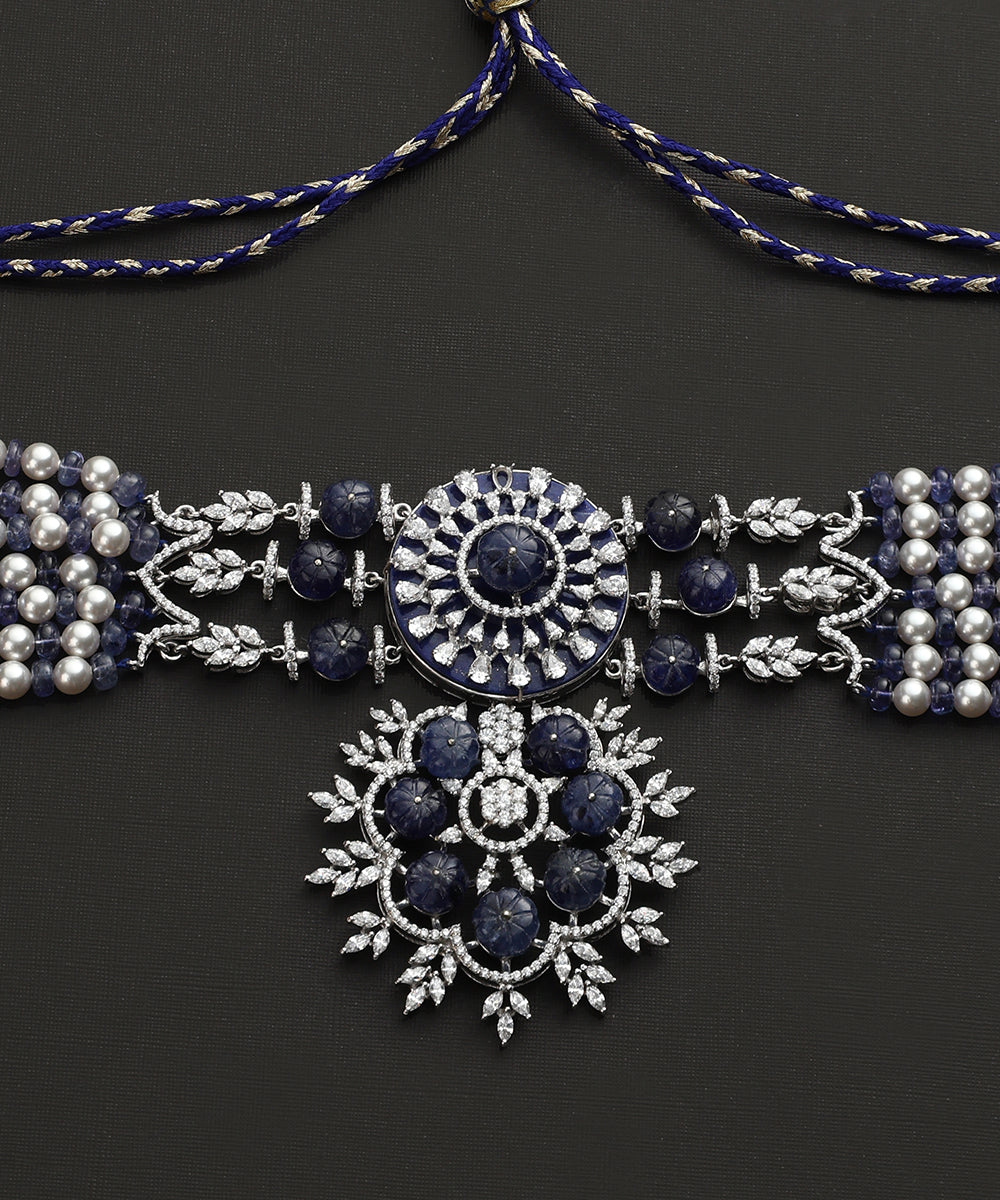 Ina_Handcrafted_Pure_Silver_Swarovski_Necklace_Set_With_Floral_Motif_WeaverStory_03