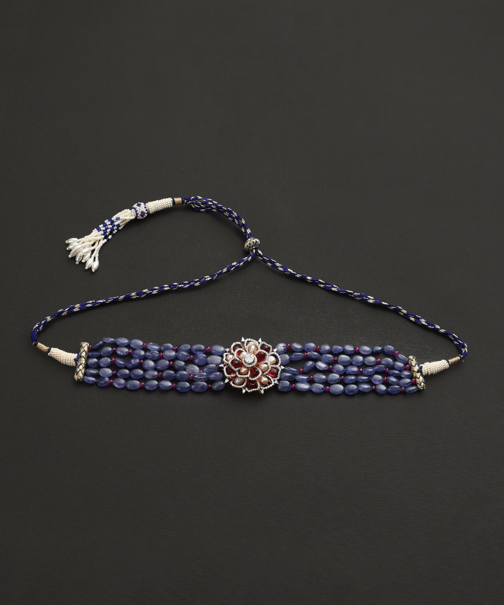 Salena_Handcrafted_Pure_Silver_Blue_Necklace_With_Ruby_And_Pearls_WeaverStory_02