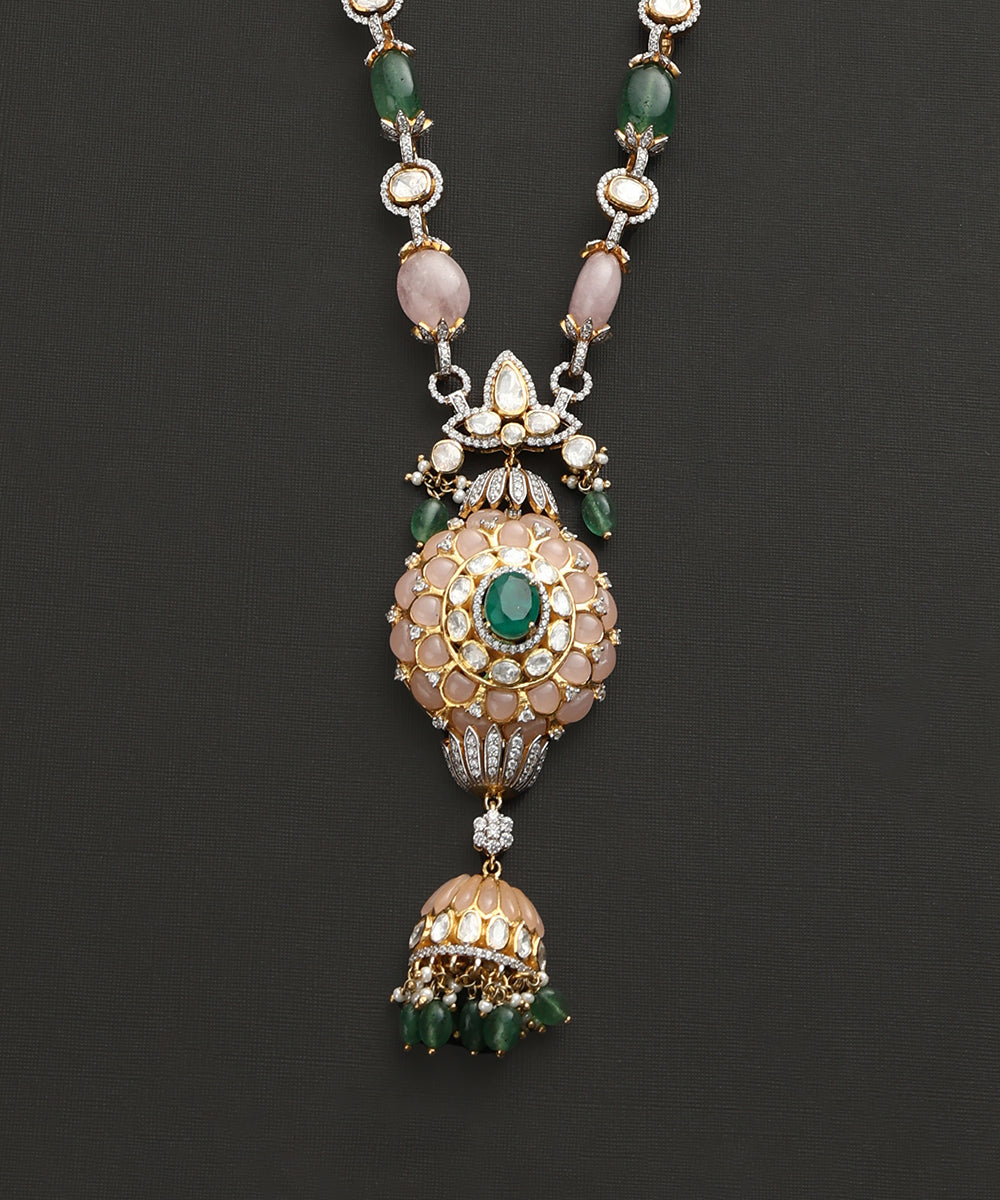 Anurag_Handcarfted_Pure_Silver_Pendant_Swarovski_Necklace_Set_With_Emeralds_WeaverStory_03