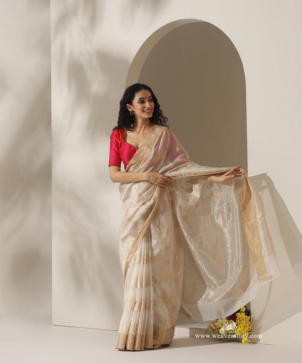White_Handloom_Pyramid_Motif_Jaal_Cotton_Silk_Chanderi_Saree_WeaverStory_01