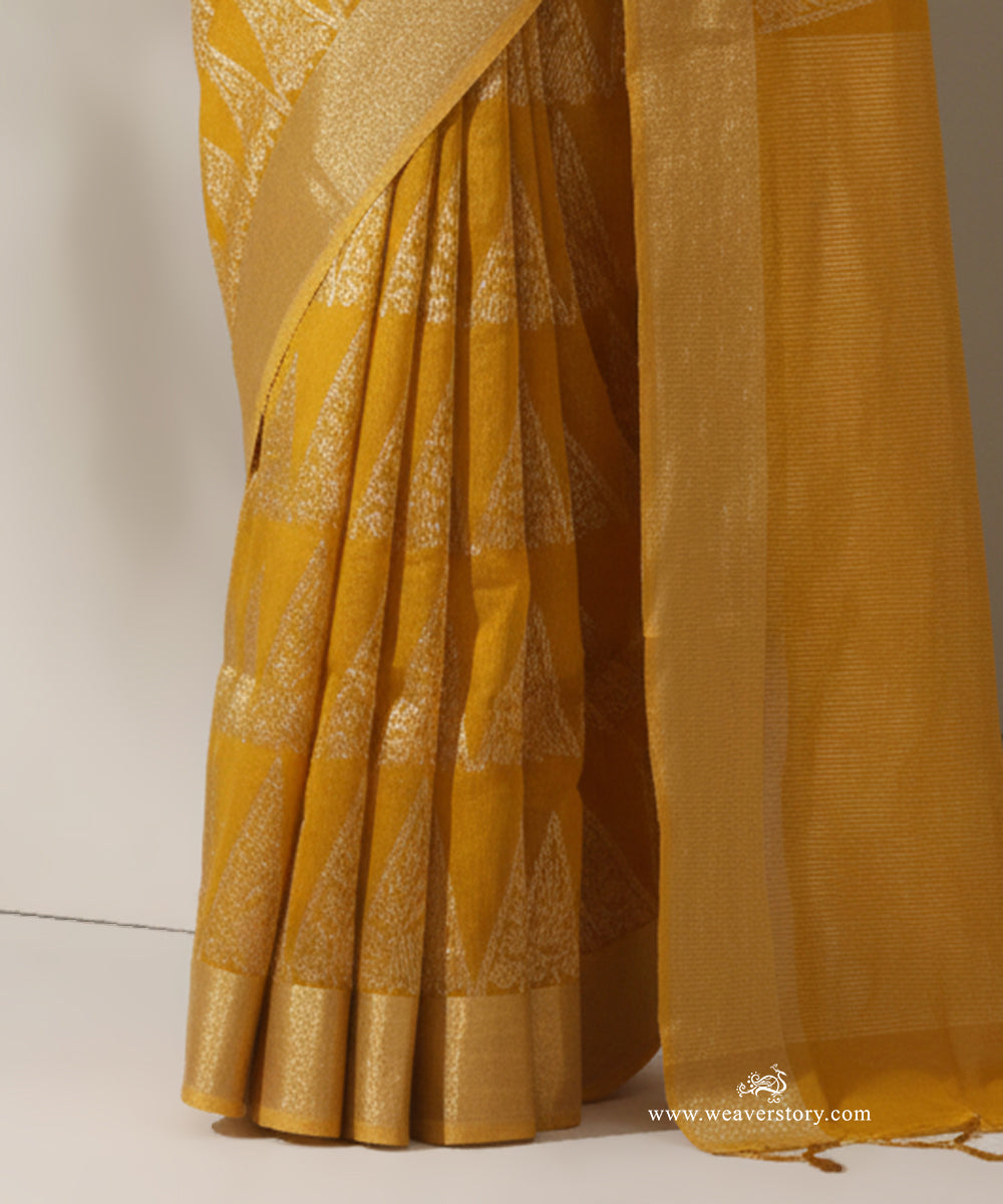 Mustard_Handloom_Pyramid_Jaal_Cotton_Silk_Chanderi_Saree_WeaverStory_04