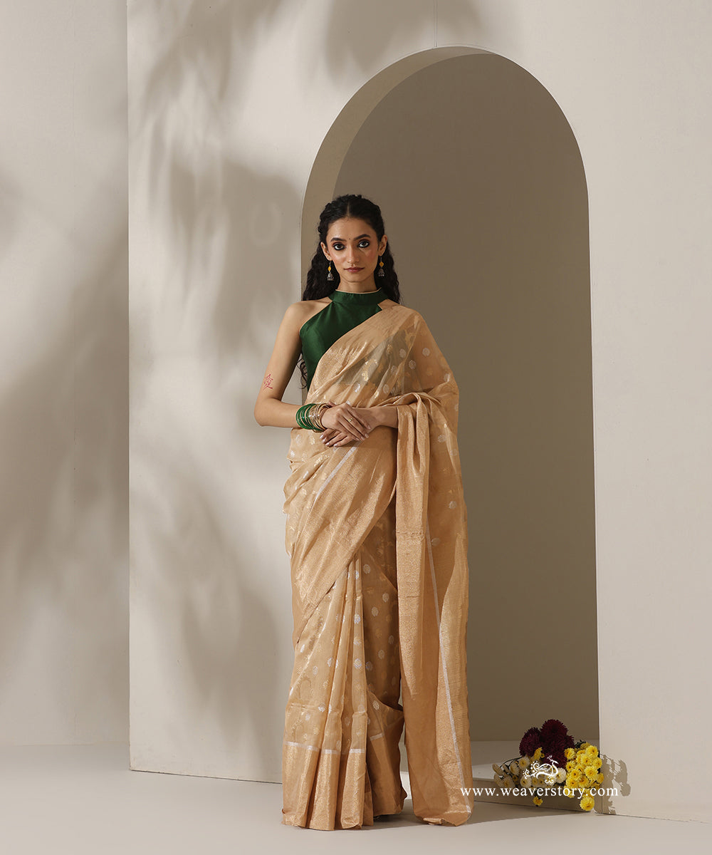 Beige_Handloom_Classic_Jaal_Cotton_Silk_Chanderi_Saree_WeaverStory_01