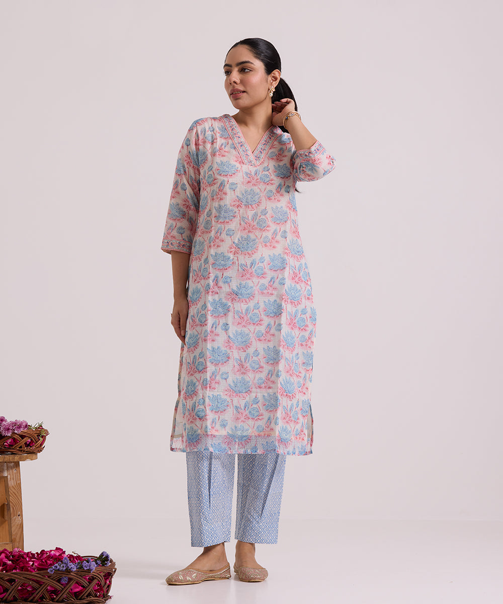 White_Lotus_Hand_Block_Printed_Kota_Doria_Suit_Set_With_Dupatta_WeaverStory_03