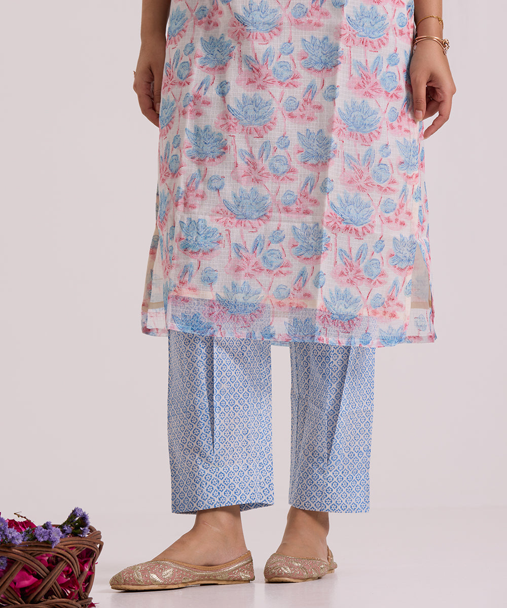 White_Lotus_Hand_Block_Printed_Kota_Doria_Suit_Set_With_Dupatta_WeaverStory_05