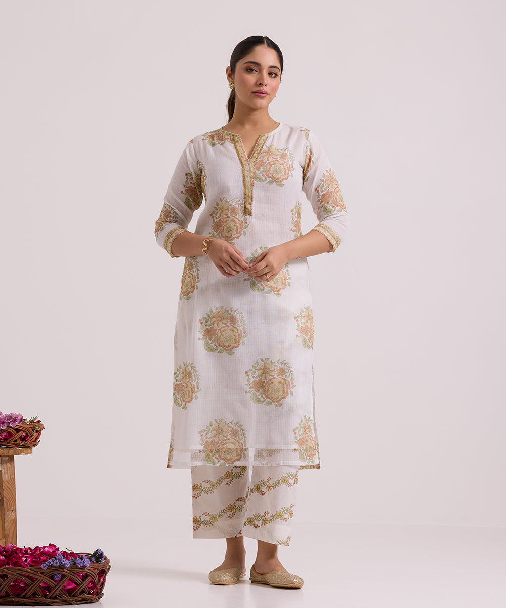 White_Olive_Gulab_Hand_Block_Printed_Kota_Doria_Suit_Set_With_Dupatta_WeaverStory_03
