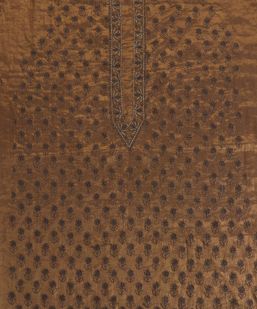 Brown_Lucknawi_Tissue_Kurtas_With_Embroidery_And_Lining_WeaverStory_02