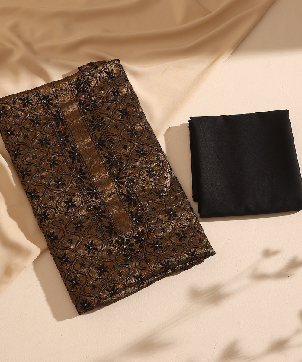 Brown_Lucknawi_Tissue_Kurtas_With_Embroidery_And_Lining_WeaverStory_01
