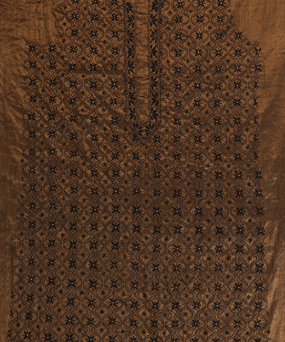 Brown_Lucknawi_Tissue_Kurtas_With_Embroidery_And_Lining_WeaverStory_02