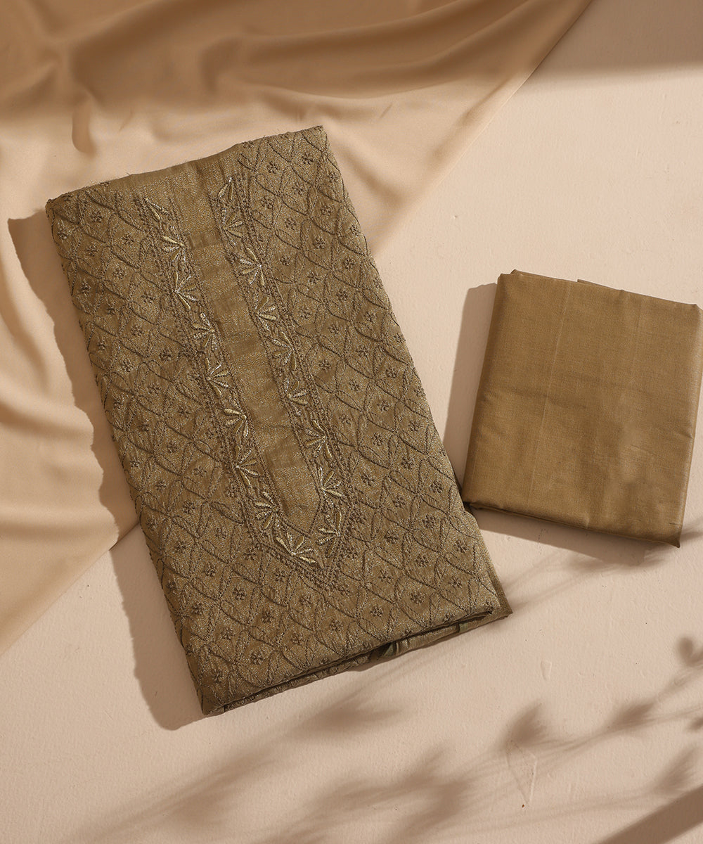 Olive_Lucknawi_Tissue_Kurtas_With_Embroidery_And_Lining_WeaverStory_01