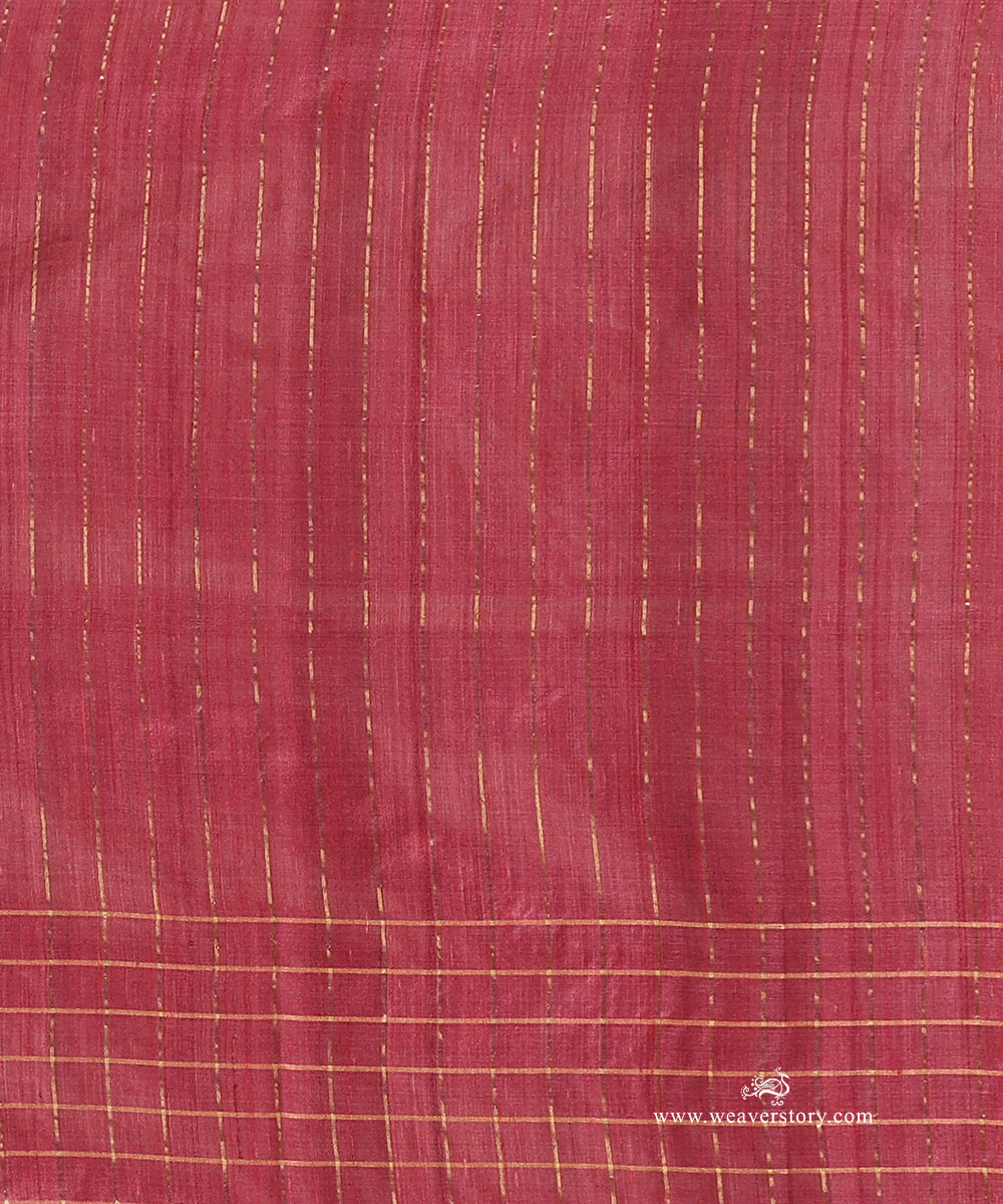 Orange_Handloom_Pure_Tussar_Silk_Saree_With_Gold_And_Silver_Strip_And_Purple_Pallu_WeaverStory_05
