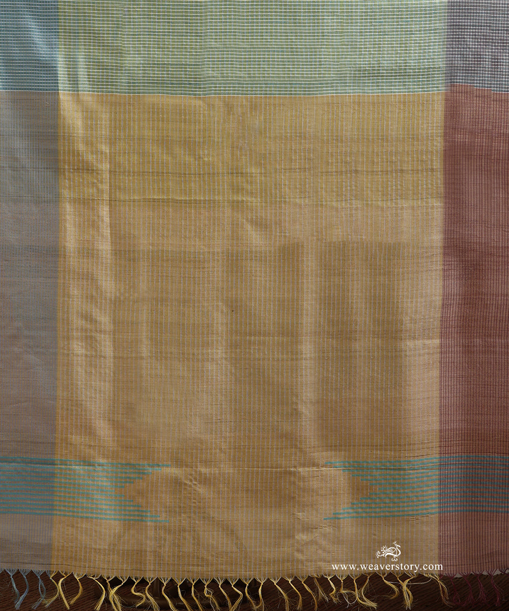 Mustard_Handloom_Pure_Tussar_Silk_Self_Line_Weave_Saree_With_Pista_Pallu_WeaverStory_04