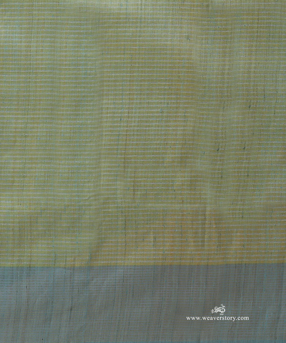 Mustard_Handloom_Pure_Tussar_Silk_Self_Line_Weave_Saree_With_Pista_Pallu_WeaverStory_05