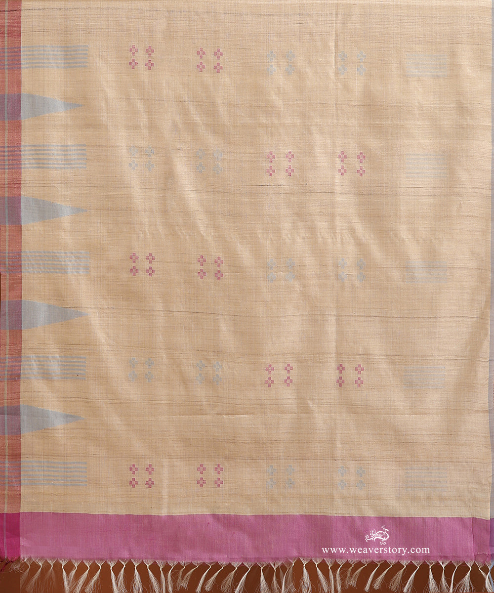 Beige_Handloom_Pure_Tussar_Silk_Saree_With_Temple_Border_WeaverStory_04