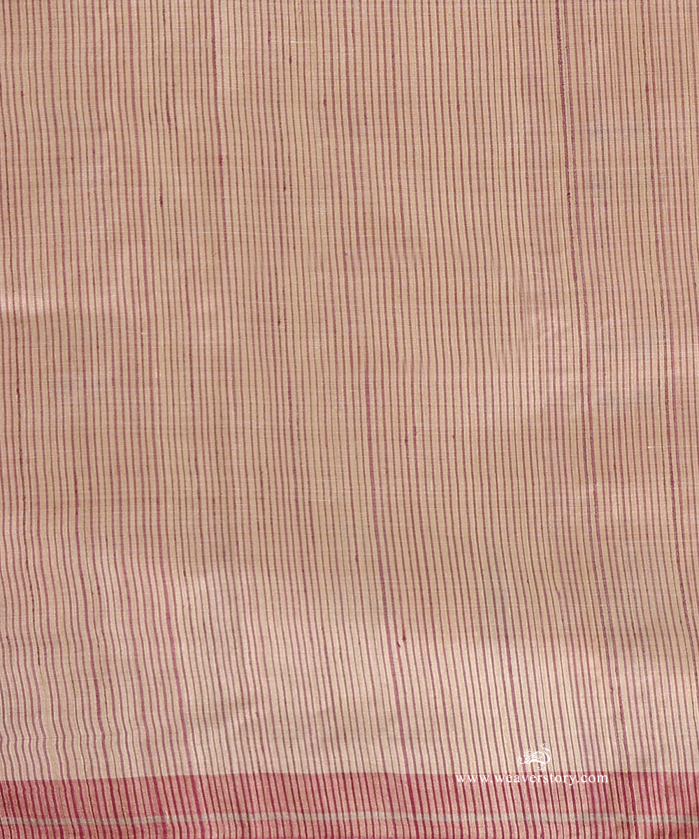 Beige_Handloom_Pure_Tussar_Silk_Saree_With_Temple_Border_WeaverStory_05