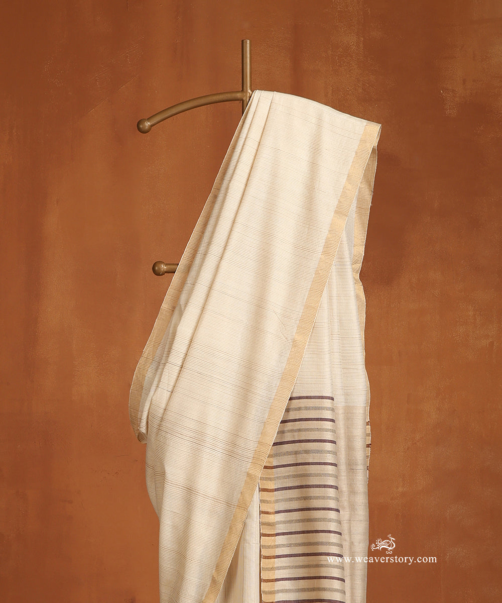 Beige_Handloom_Pure_Tussar_Silk_Saree_With_Thin_Tissue_Border_WeaverStory_02