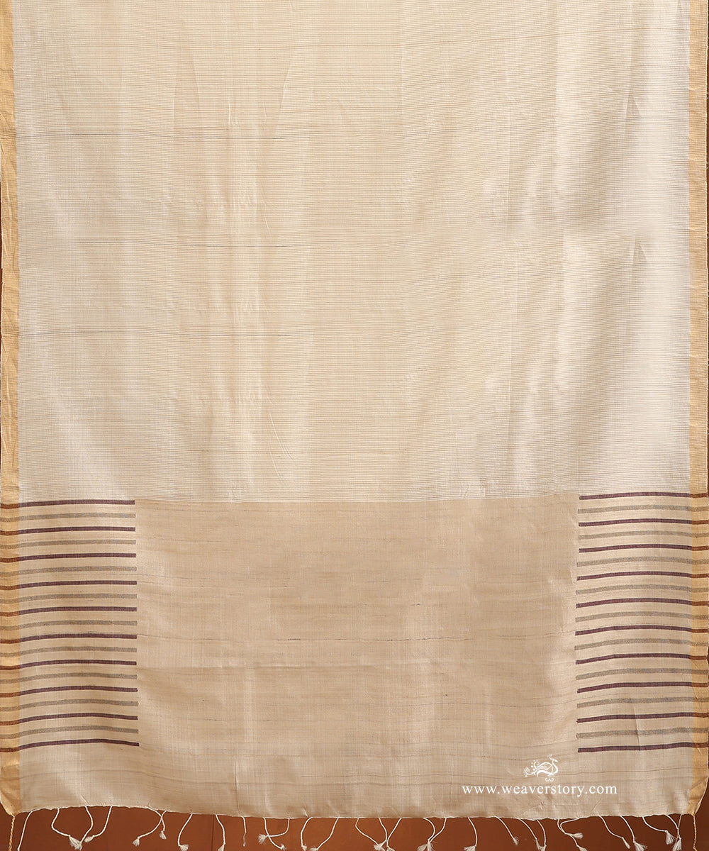 Beige_Handloom_Pure_Tussar_Silk_Saree_With_Thin_Tissue_Border_WeaverStory_04