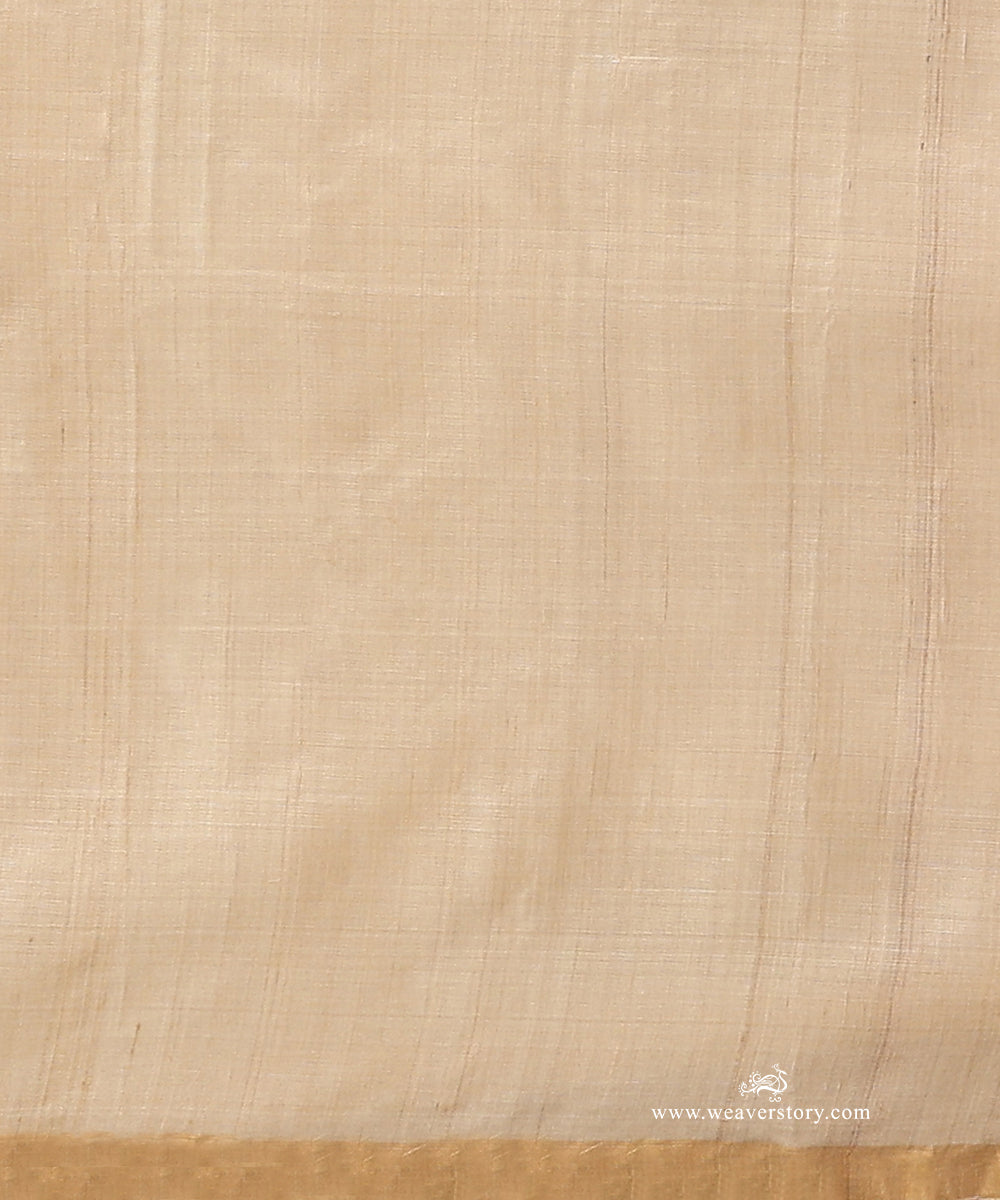 Beige_Handloom_Pure_Tussar_Silk_Saree_With_Thin_Tissue_Border_WeaverStory_05