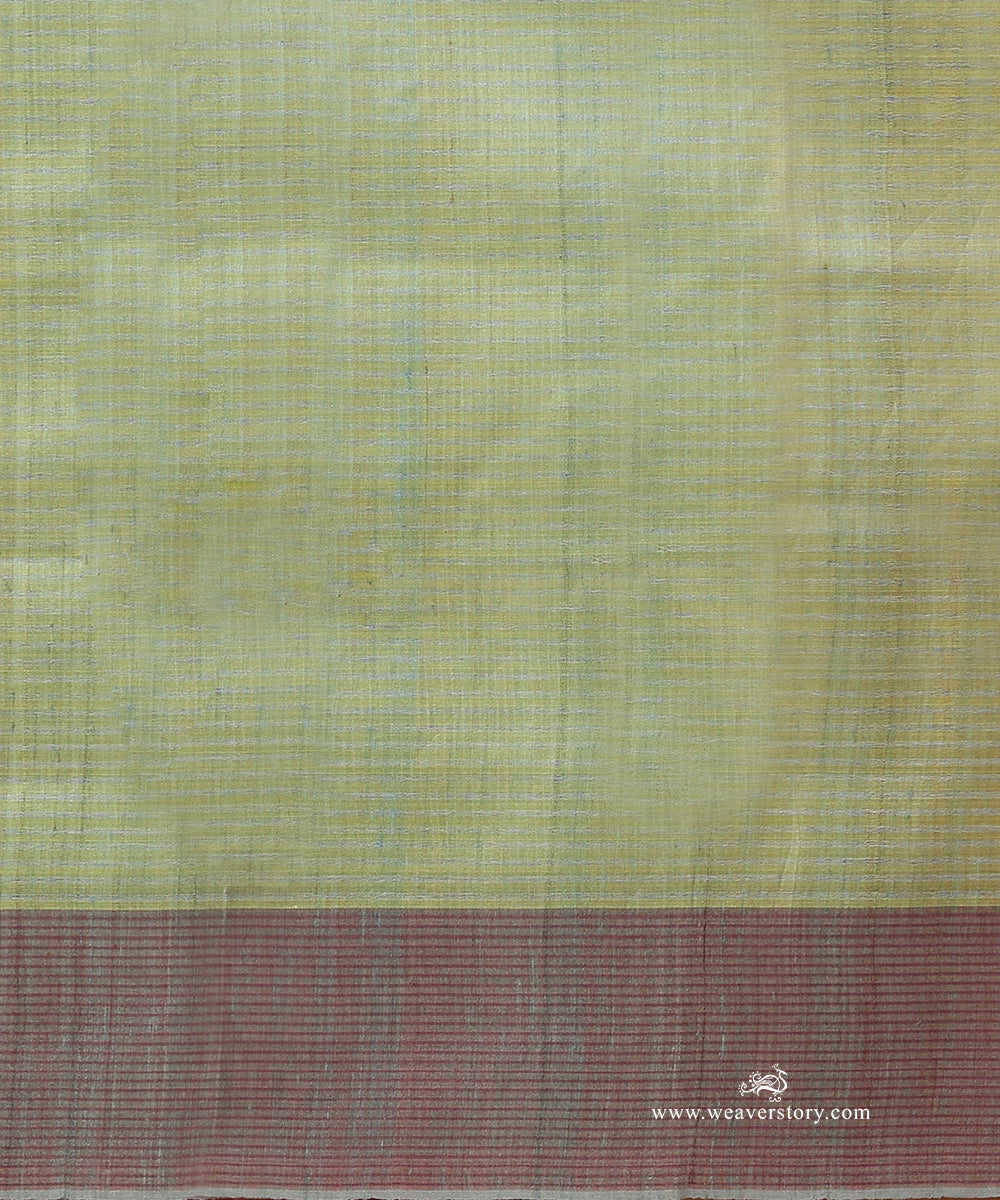 Peach_Handloom_Tussar_Silk_Saree_With_Light_Green_Striped_Palla_WeaverStory_05