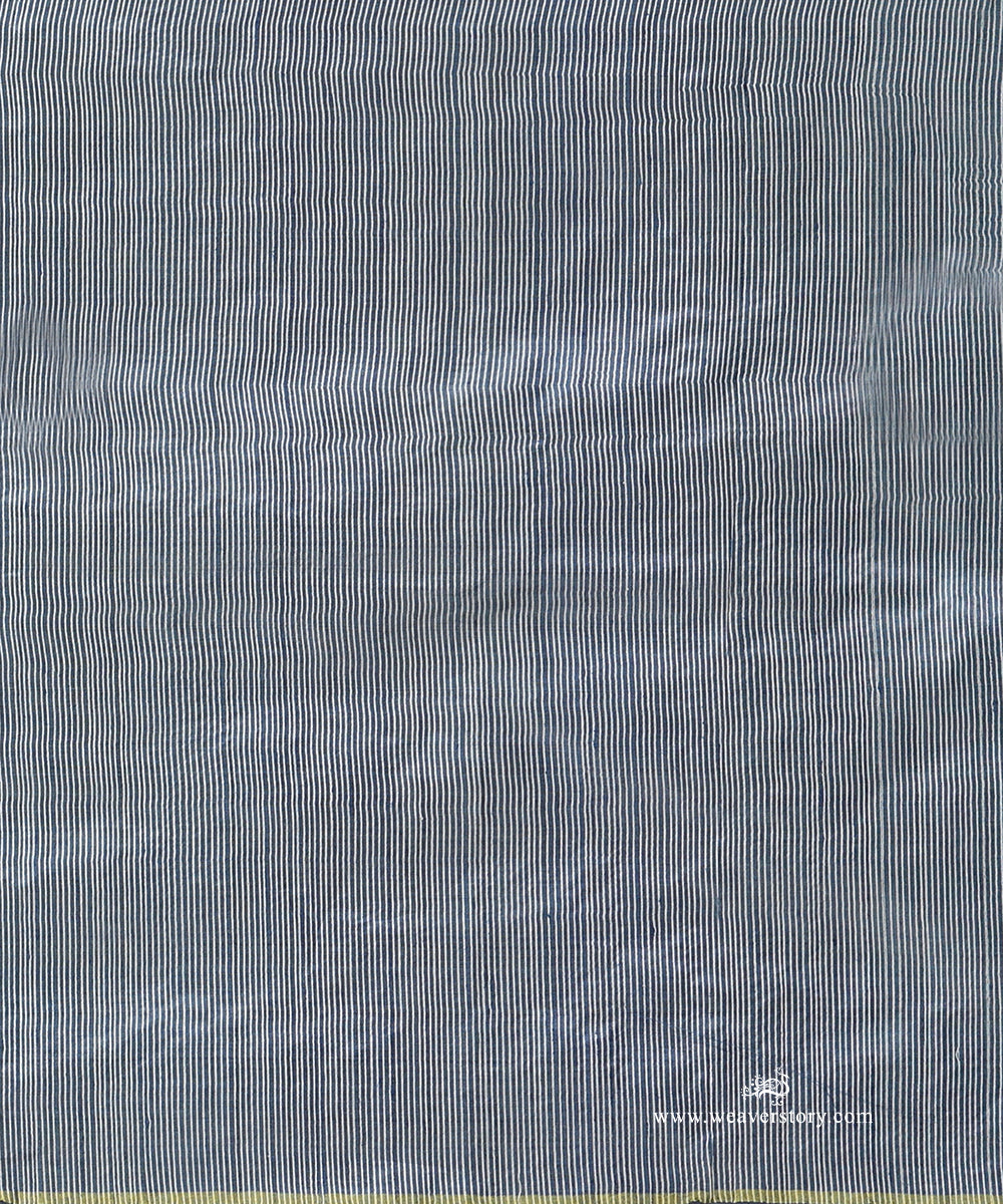 Dusty_Indigo_Handloom_Pure_Tussar_Silk_Saree_With_White_Thread_Line_Border_WeaverStory_04