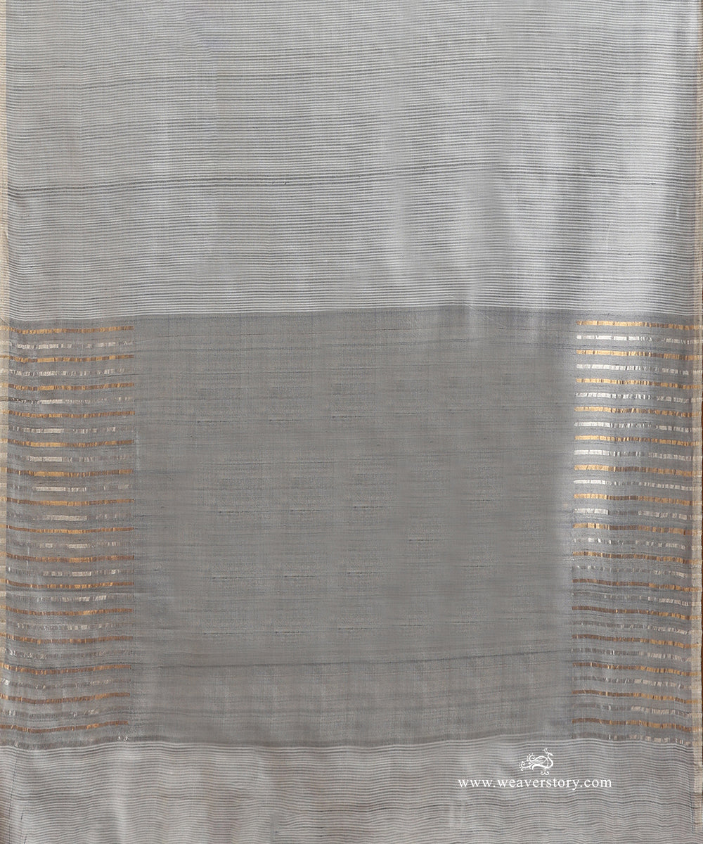 Steel_Grey_Handloom_Pure_Munge_Silk_Self_Stripe_Saree_With_Tussar_Palla_WeaverStory_04