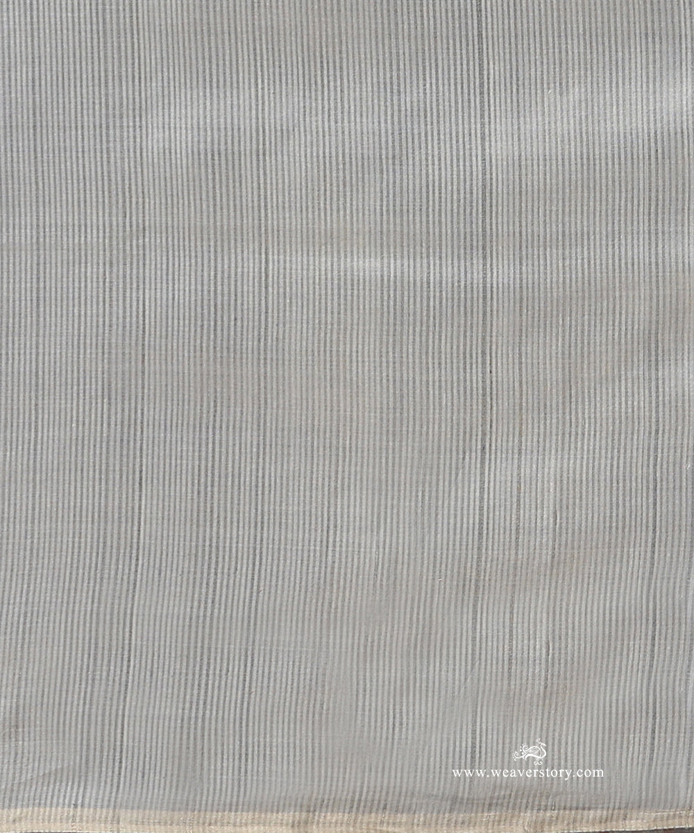 Steel_Grey_Handloom_Pure_Munge_Silk_Self_Stripe_Saree_With_Tussar_Palla_WeaverStory_05