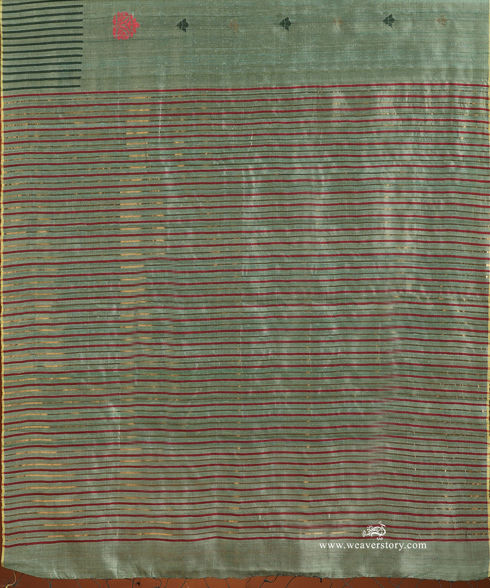 Forest_Green_Handloom_Pure_Tussar_Silk_Saree_With_Small_Motifs_And_Striped_Palla_WeaverStory_04