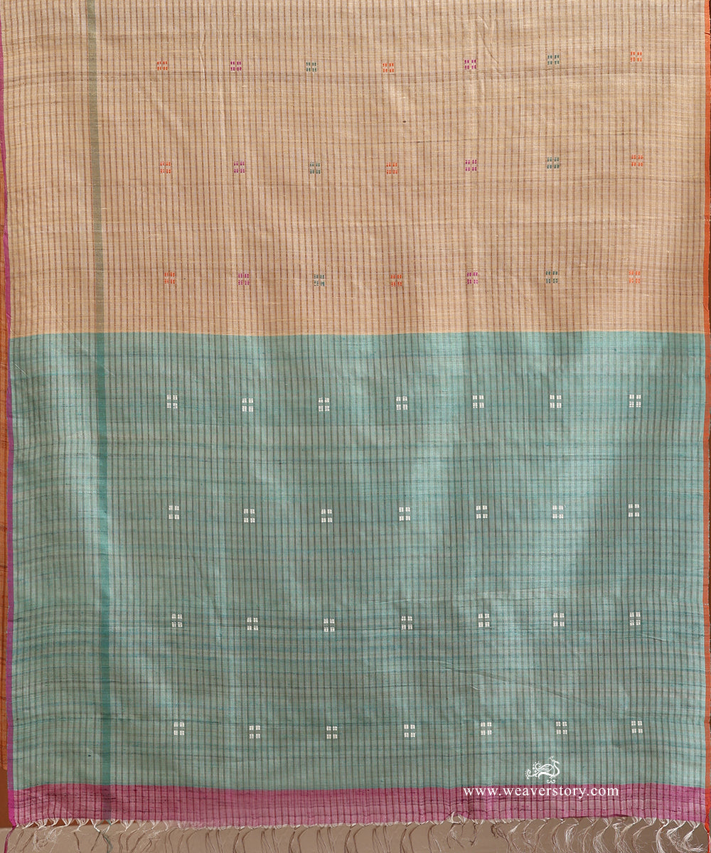Wheat_Beige_Handloom_Pure_Tussar_Silk_Saree_With_Ice_Blue_Palla_WeaverStory_04