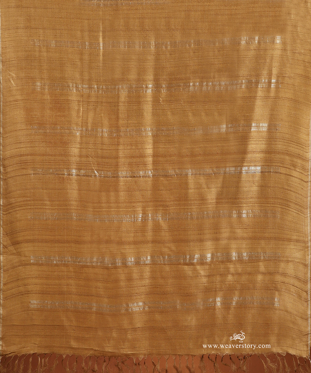 Caramel_Brown_Handloom_Pure_Tussar_Silk_Saree_With_Silver_Lines_WeaverStory_04