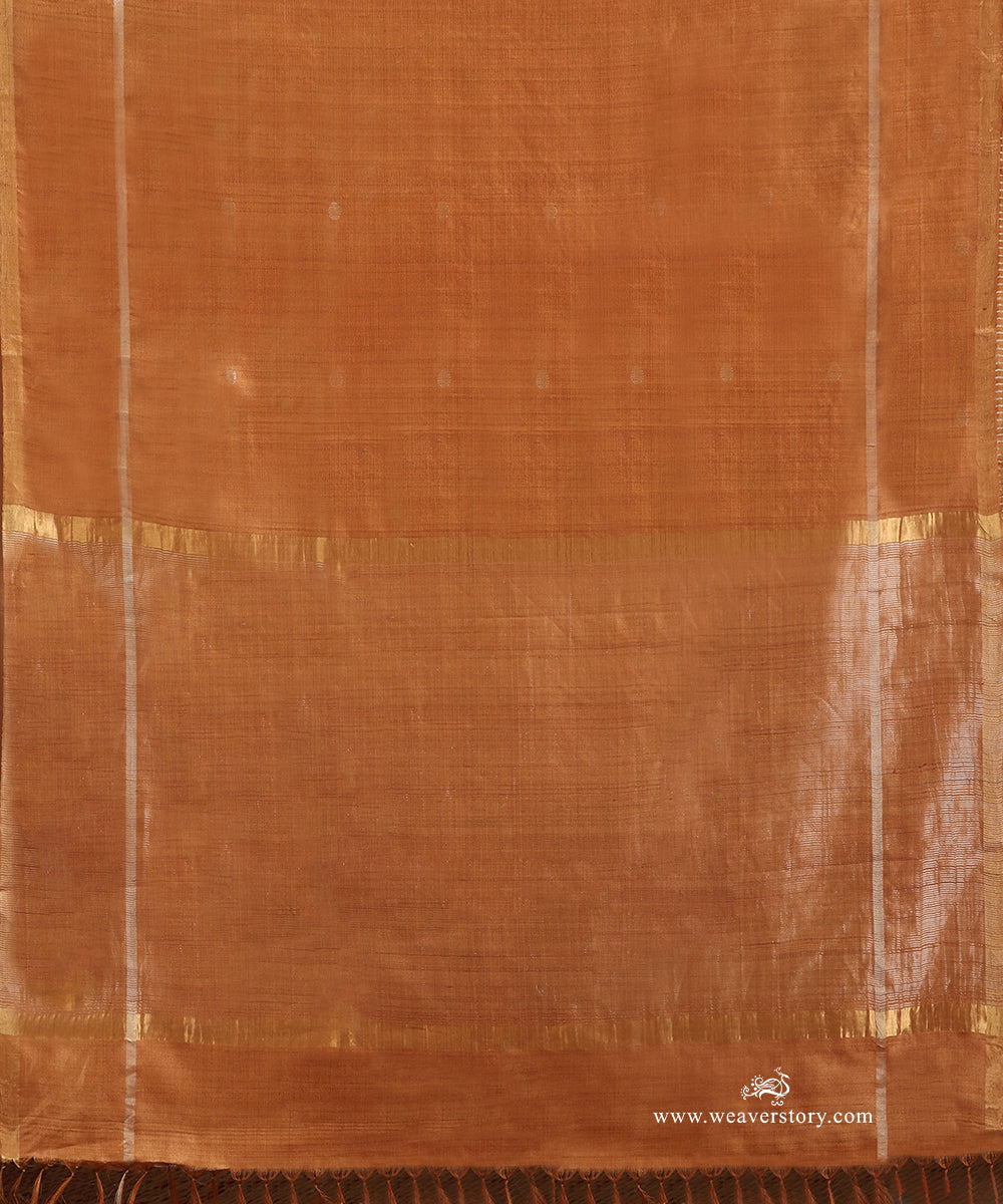 Rust_Orange_Handloom_Pure_Tussar_Silk_Saree_With_Silver_Polki_Dots_WeaverStory_04