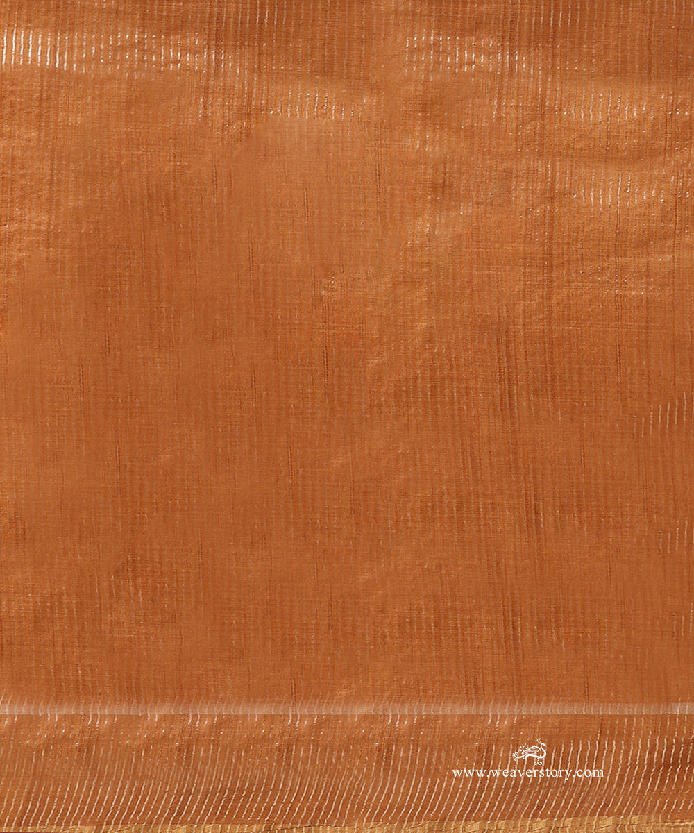 Rust_Orange_Handloom_Pure_Tussar_Silk_Saree_With_Silver_Polki_Dots_WeaverStory_05