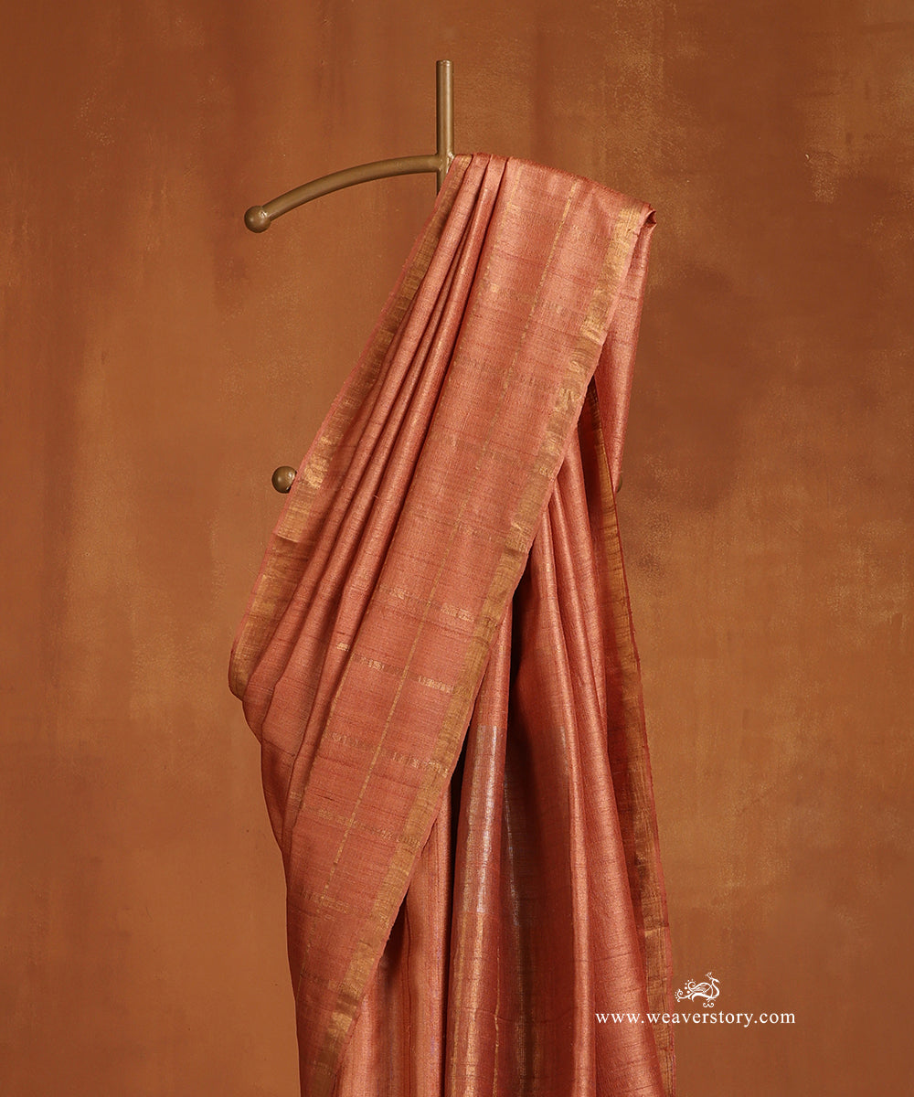 Copper_Rose_Handloom_Pure_Tussar_Silk_Saree_With_Silver_Zari_Palla_WeaverStory_02