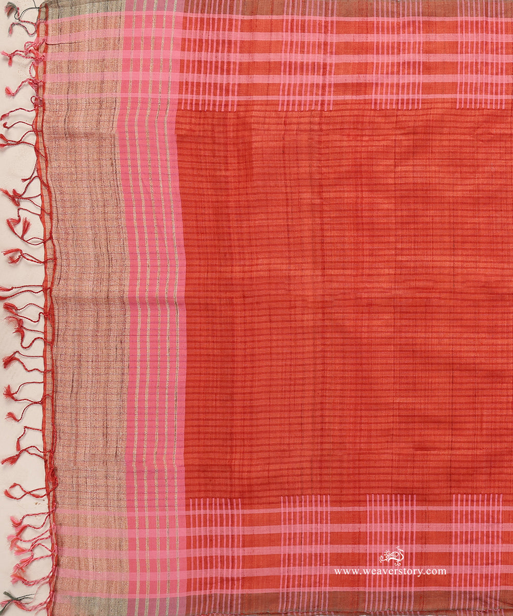 Brick_Red_Handloom_Pure_Tussar_Silk_Dupatta_With_Jute_Palla_WeaverStory_02