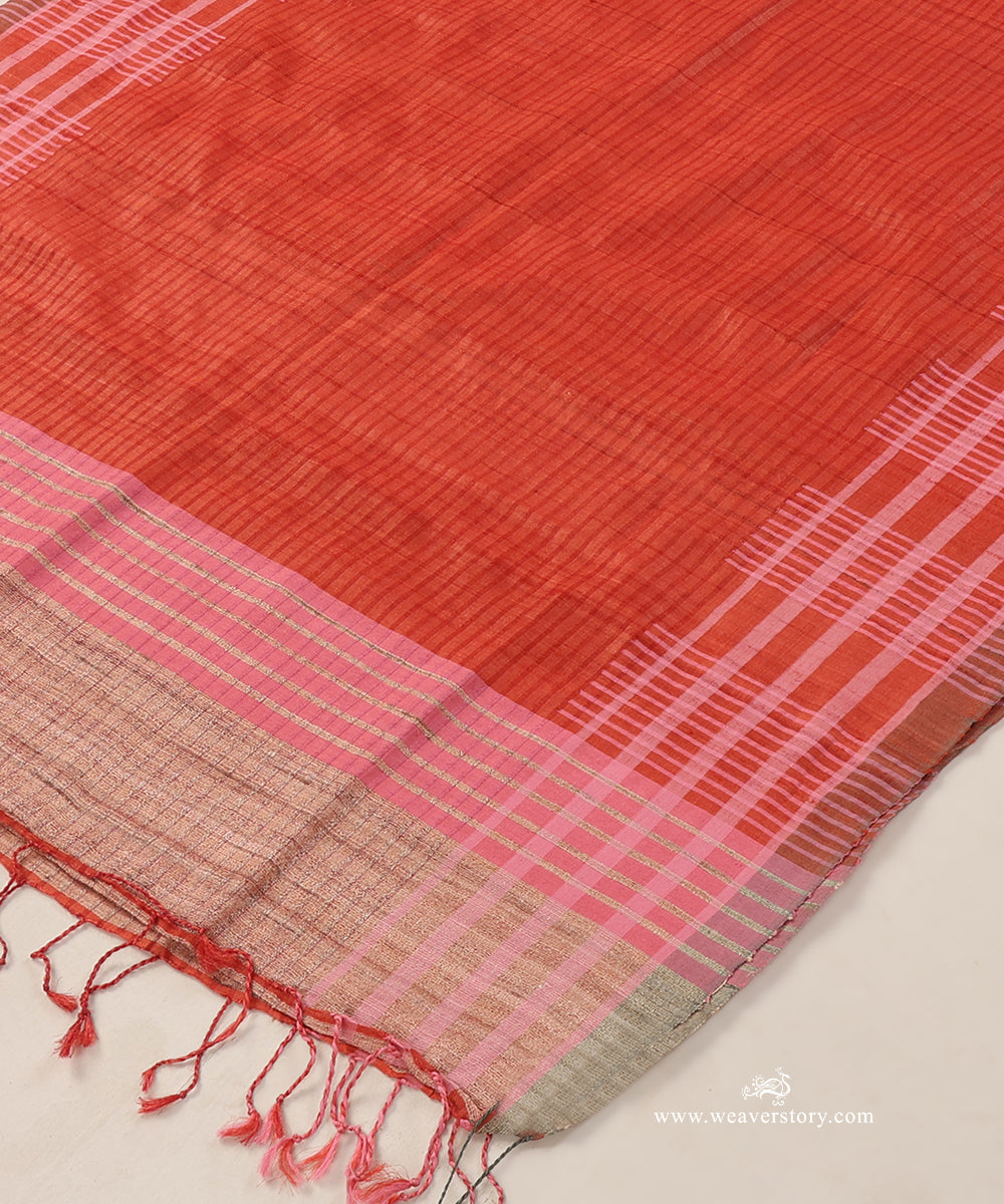 Brick_Red_Handloom_Pure_Tussar_Silk_Dupatta_With_Jute_Palla_WeaverStory_03