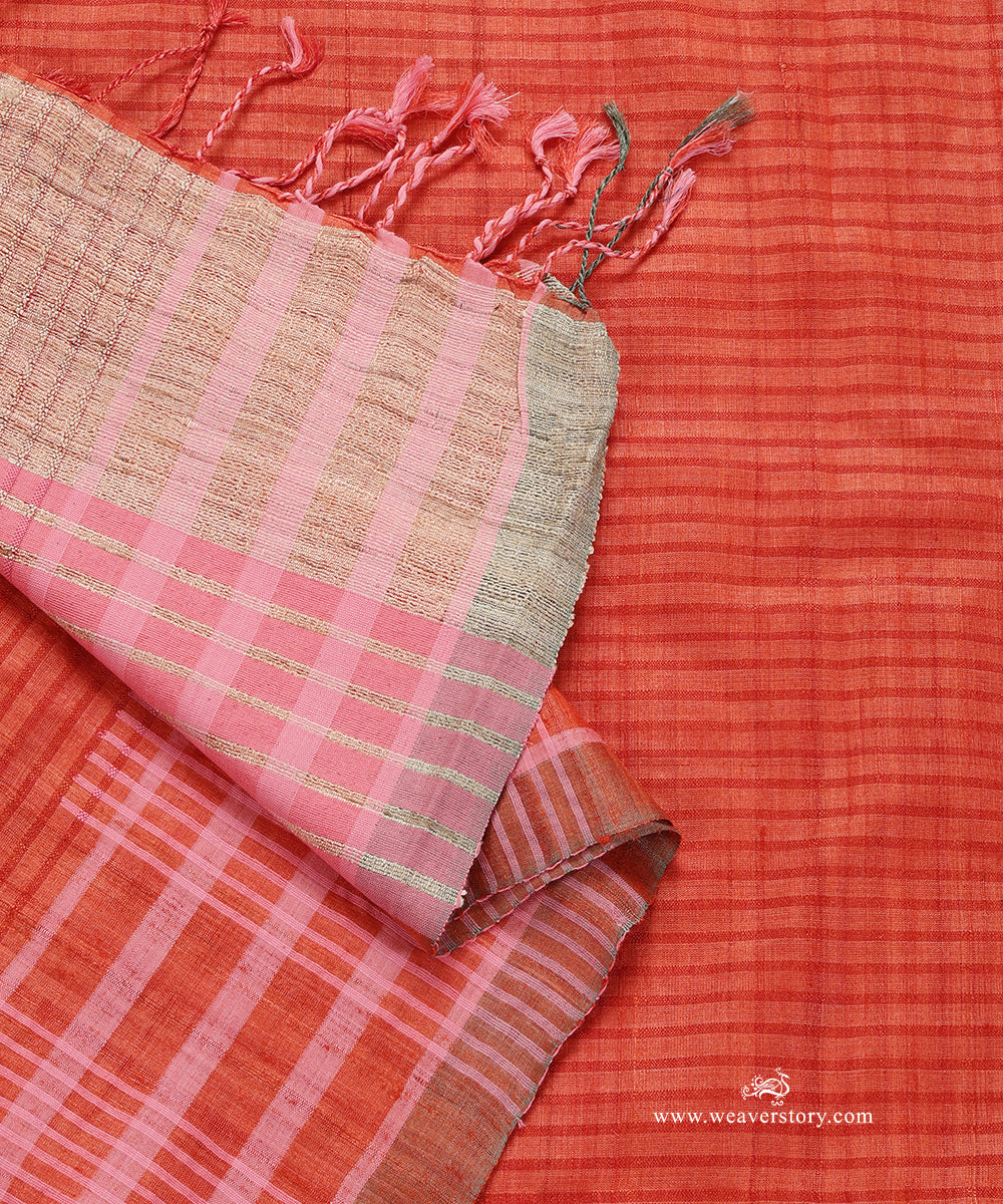 Brick_Red_Handloom_Pure_Tussar_Silk_Dupatta_With_Jute_Palla_WeaverStory_04